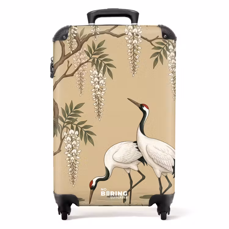 Koffer - Kraanvogels - Water - Beige - Kraanvogels - Water - Beige NBS - Handbagage koffer - Volwassenen Unisex middel