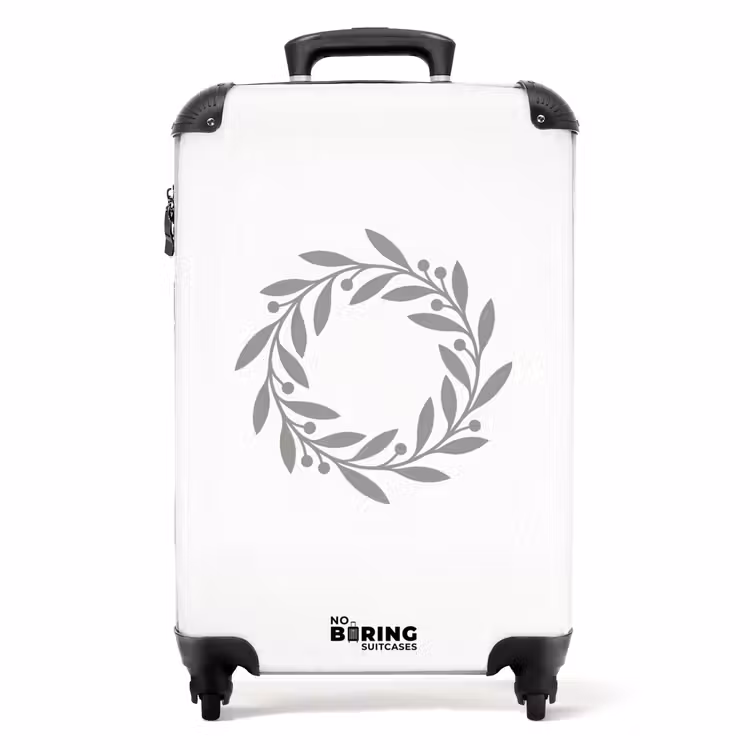 Koffer - Krans - Bladeren - Natuur - Minimalistisch - Grijs - Krans - Bladeren - Natuur - Minimalistisch - Grijs NBS - Handbagage koffer - Volwassenen Unisex middel