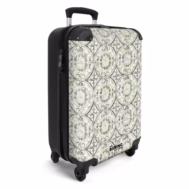 Krulornament - Tegel - Groen NBS - Handbagage koffer - Volwassenen Unisex middel -productfoto_3d