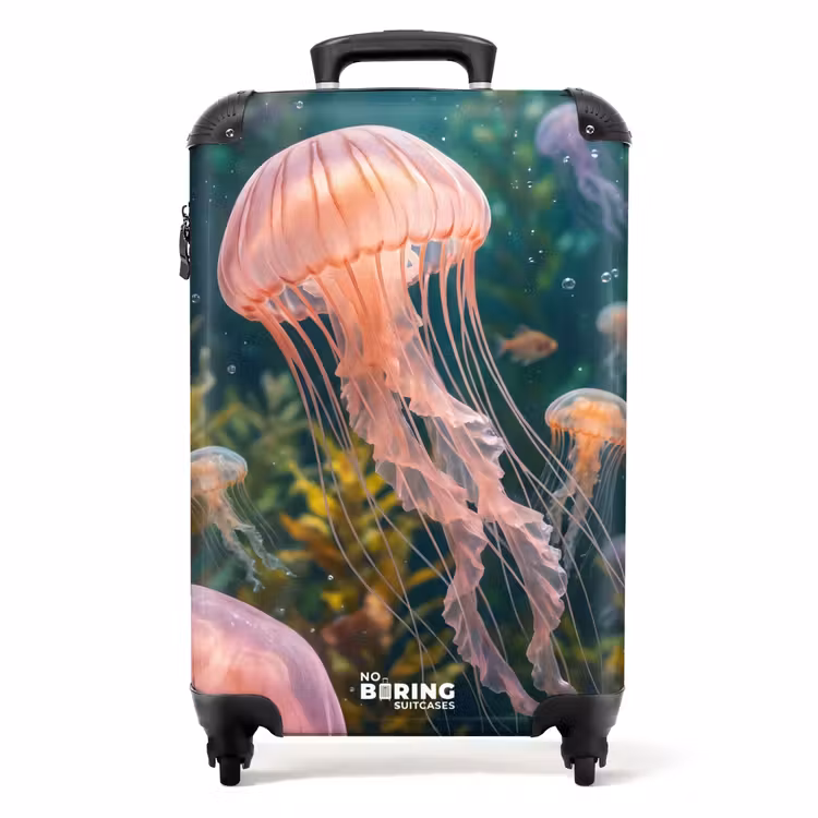 Koffer - Kwal - Roze - Onderwater - Zeeleven - Dieren - Kwal - Roze - Onderwater - Zeeleven - Dieren NBS - Handbagage koffer - Volwassenen Unisex middel
