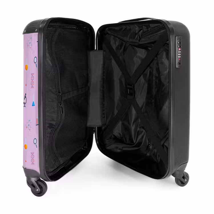 Laboratorium en wetenschapspatroon op paarse achtergrond NBS - Handbagage koffer - Kinderen Unisex middel -binnenkant