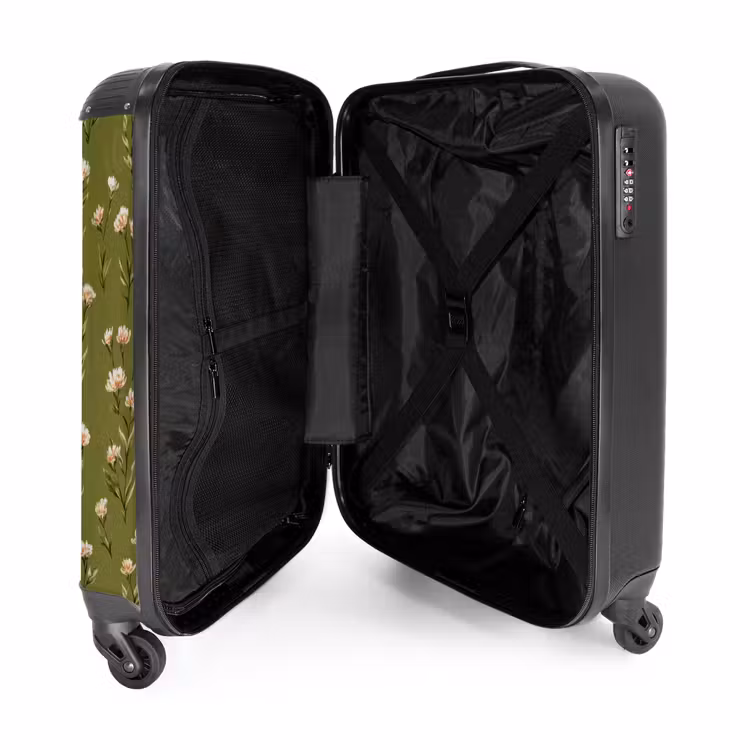 Landelijk - Bloemen - Groen NBS - Handbagage koffer - Volwassenen Unisex middel -binnenkant