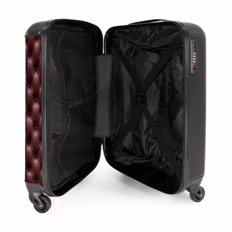 Leer - Patroon - Bordeaux NBS - Handbagage koffer - Volwassenen Unisex middel -binnenkant