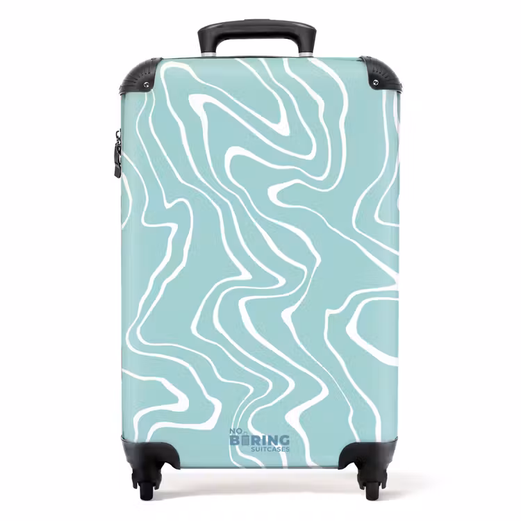 Lichtblauwe achtergrond met abstracte witte lijnen NBS - Handbagage koffer - Unisex middel -productfoto_recht
