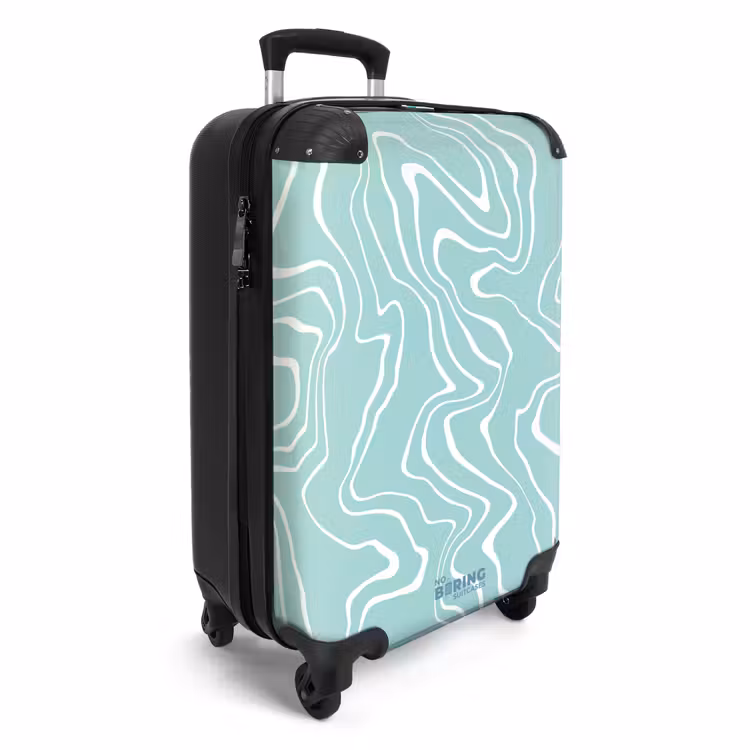 Lichtblauwe achtergrond met abstracte witte lijnen NBS - Handbagage koffer - Unisex middel -productfoto_3d