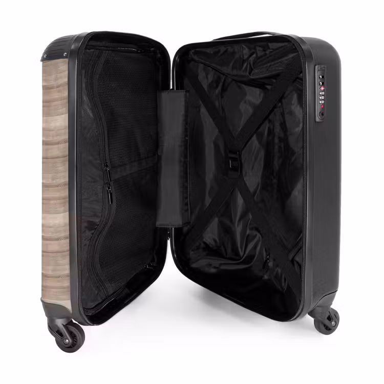 Lichte houten planken met horizontale nerf NBS - Handbagage koffer - Volwassenen Unisex middel -binnenkant
