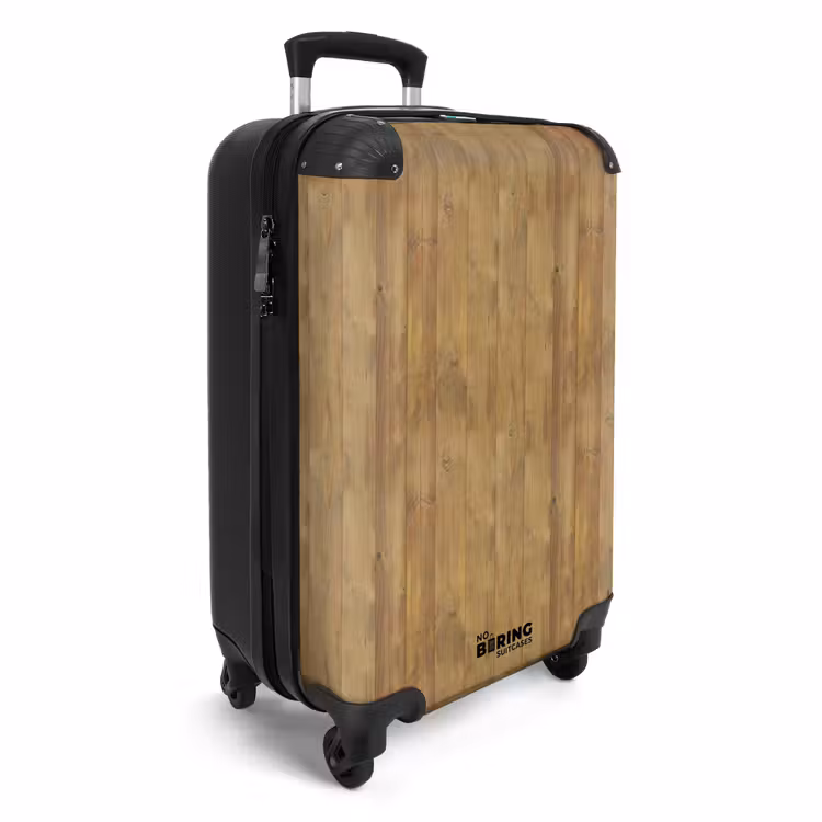Lichtgele houten planken met rode accenten en noesten NBS - Handbagage koffer - Volwassenen Unisex middel -productfoto_3d