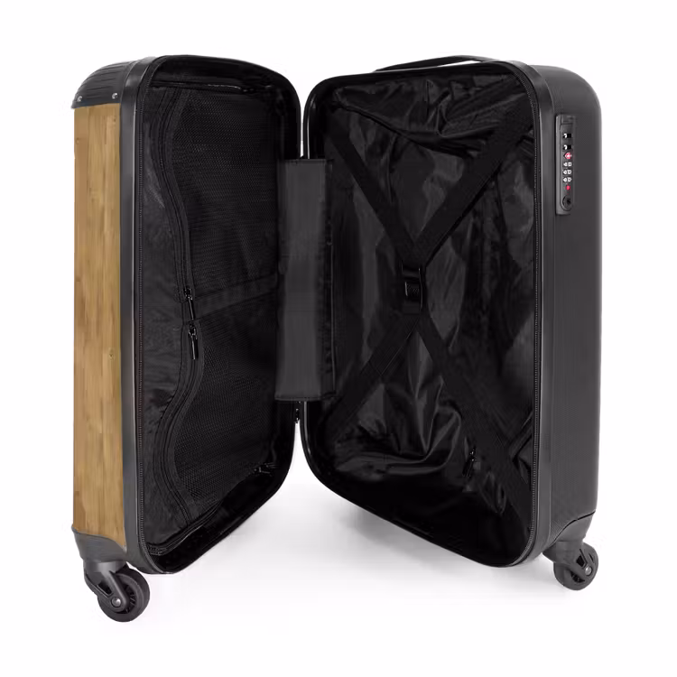 Lichtgele houten planken met rode accenten en noesten NBS - Handbagage koffer - Volwassenen Unisex middel -binnenkant