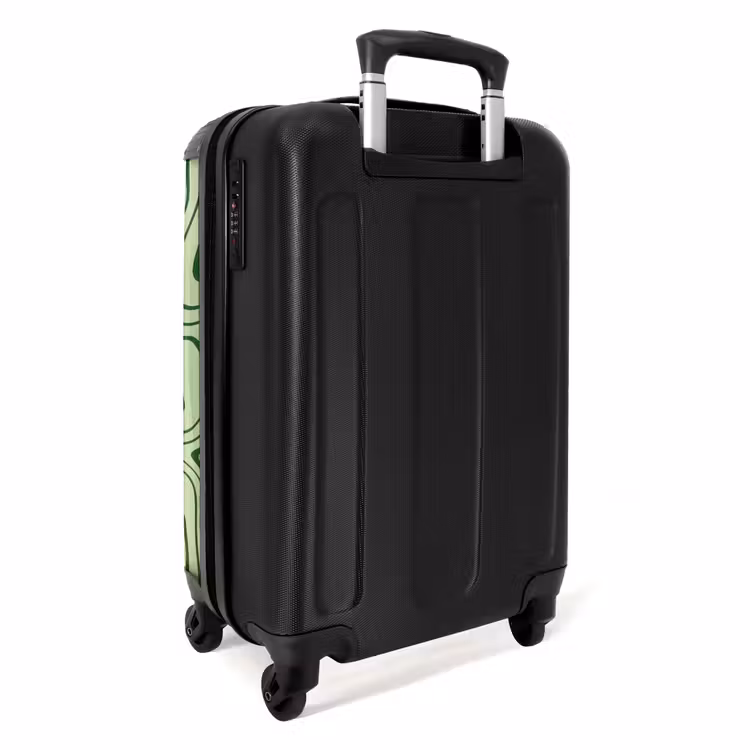 Lichtgroene achtergrond met abstracte donkergroene lijnen NBS - Handbagage koffer - Unisex middel -achterkant