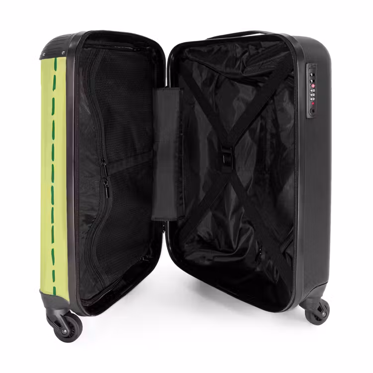 Limegroene achtergrond met donkergroene streepjes NBS - Handbagage koffer - Kinderen Unisex middel -binnenkant