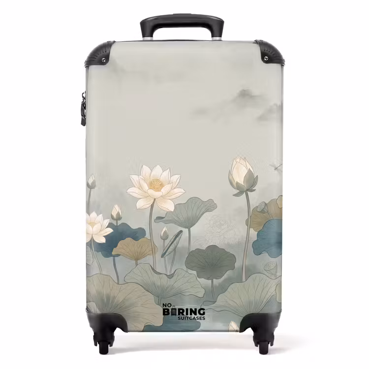 Koffer - Lotus - Bloemen - Groen - Lotus - Bloemen - Groen NBS - Handbagage koffer - Volwassenen Unisex middel