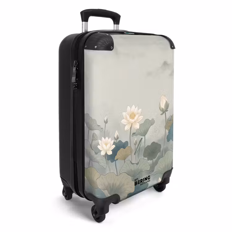 Koffer - Lotus - Bloemen - Groen - Lotus - Bloemen - Groen NBS - Handbagage koffer - Volwassenen Unisex middel