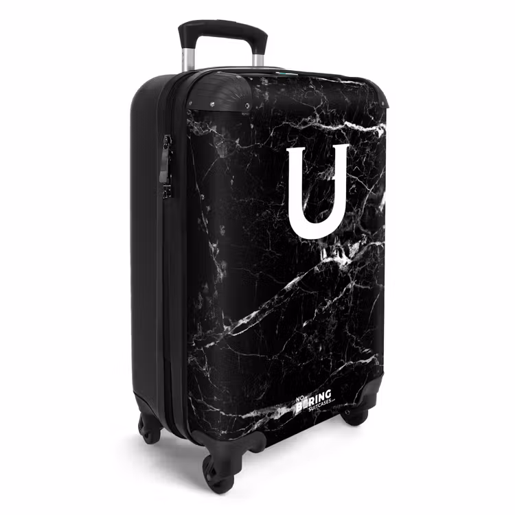 Marmer - Letter U - Zwart - Marmer print NBS - Handbagage koffer - Unisex middel -productfoto_3d