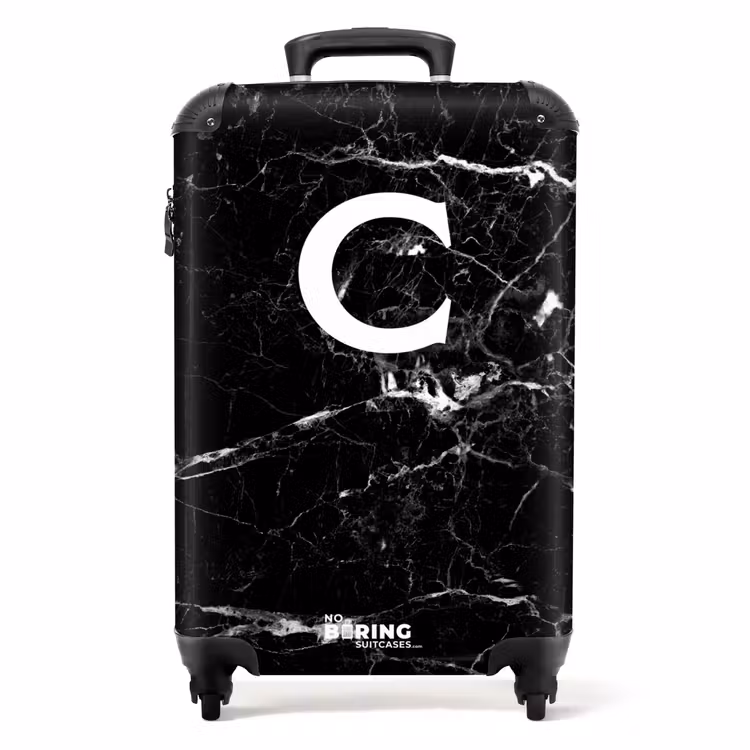 Marmer look - Zwart - Letter C NBS - Handbagage koffer - Unisex middel -productfoto_recht
