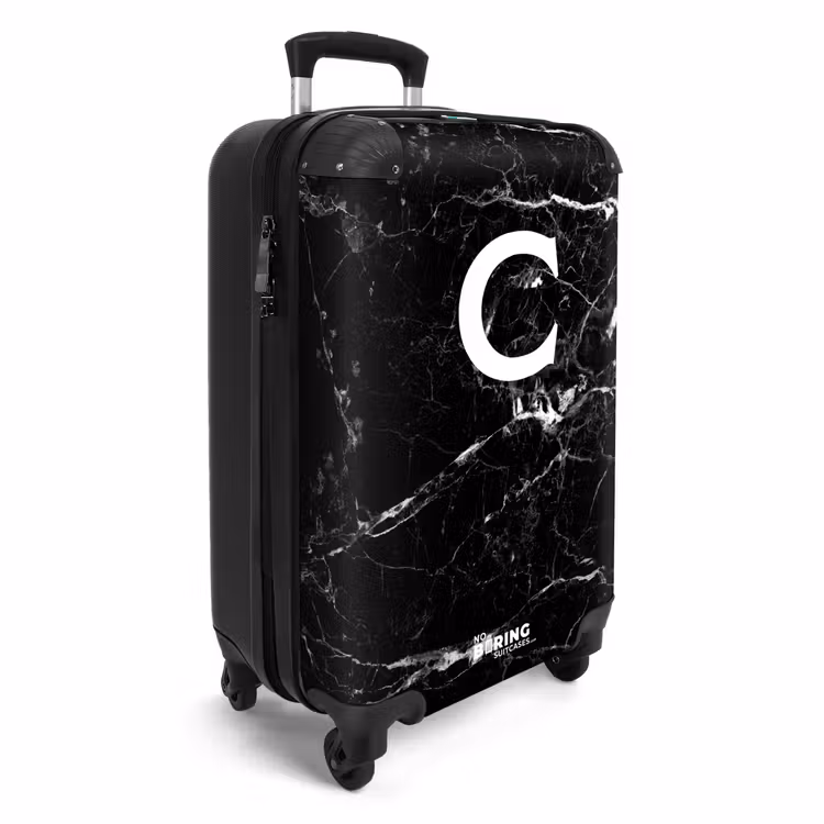 Marmer look - Zwart - Letter C NBS - Handbagage koffer - Unisex middel -productfoto_3d