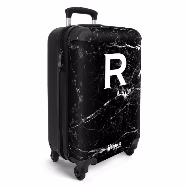 Marmer print - Letter R - Zwart NBS - Handbagage koffer - Unisex middel -productfoto_3d