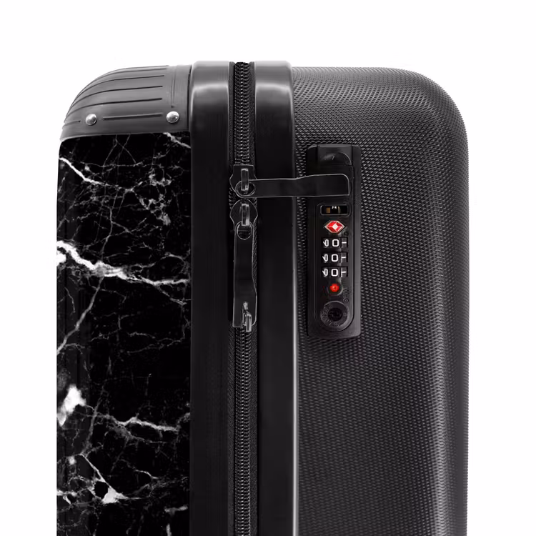 Marmer print - Zwart - Letter W NBS - Handbagage koffer - Unisex middel -slot