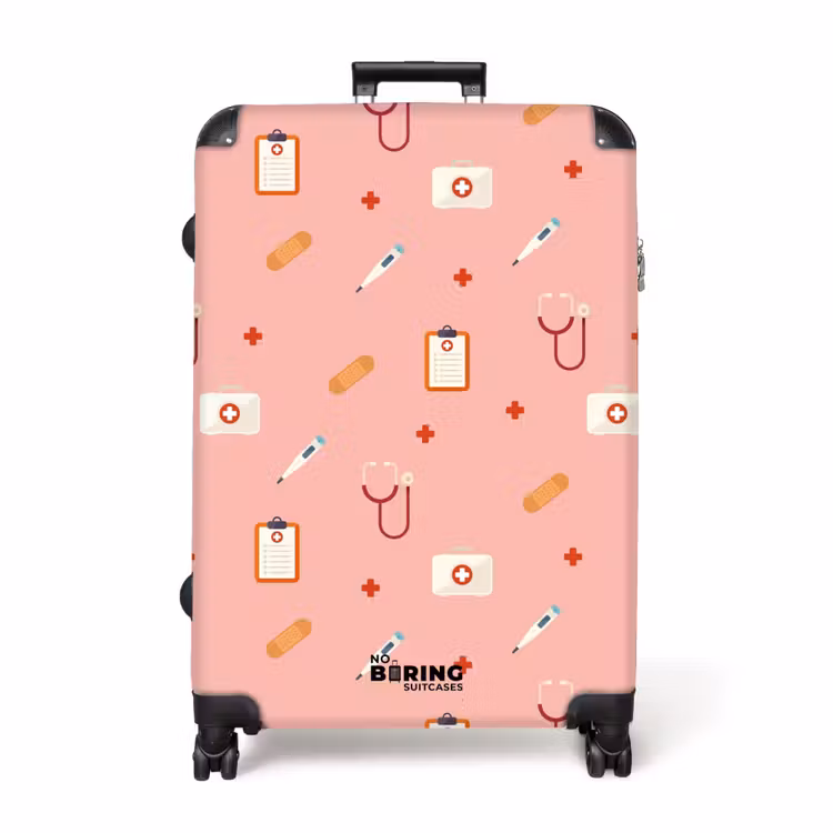 Medische symbolen op roze achtergrond NBS - Large koffer - Volwassenen Unisex groot -3d