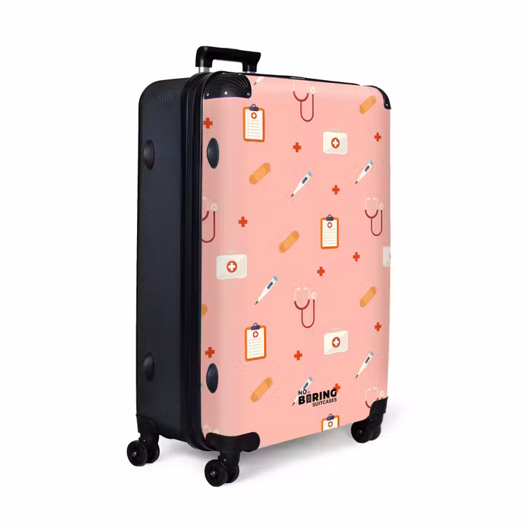 Medische symbolen op roze achtergrond NBS - Large koffer - Volwassenen Unisex groot -product1