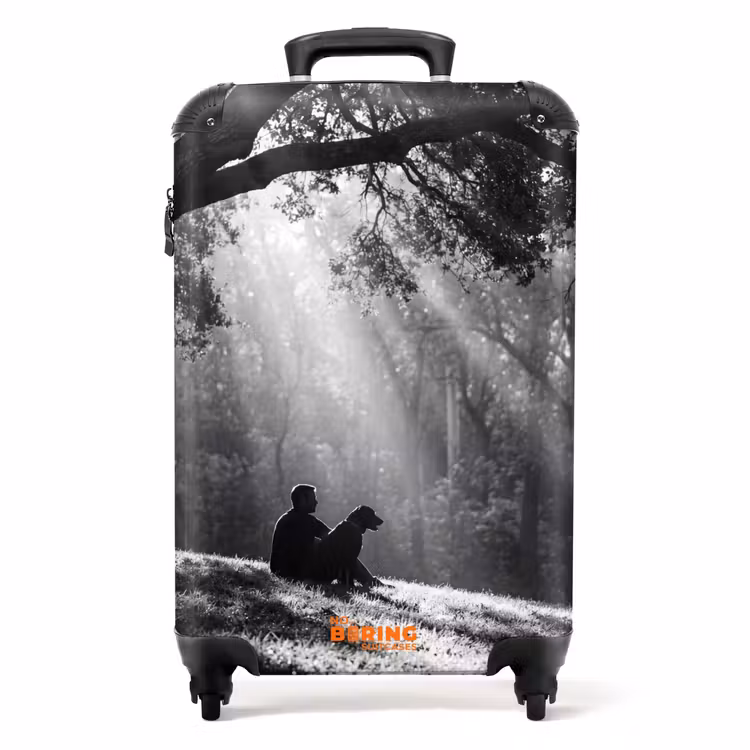 Koffer - Mens - Hond - Natuur - Zwart-wit - Silhouet - Mens - Hond - Natuur - Zwart-wit - Silhouet NBS - Handbagage koffer - Volwassenen Unisex middel