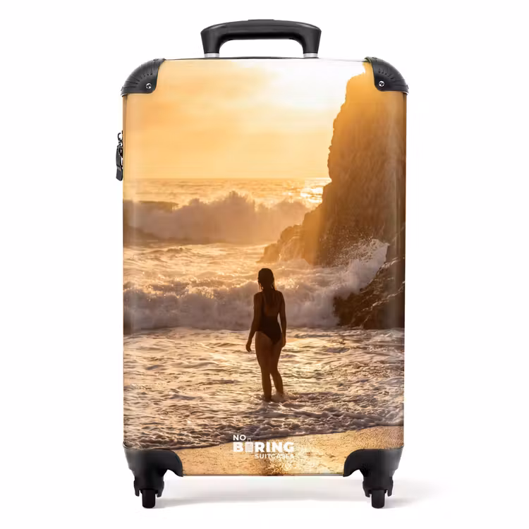 Koffer - Mensen - Oceaan - Zonsondergang - Kust - Goud - Mensen - Oceaan - Zonsondergang - Kust - Goud NBS - Handbagage koffer - Volwassenen Unisex middel