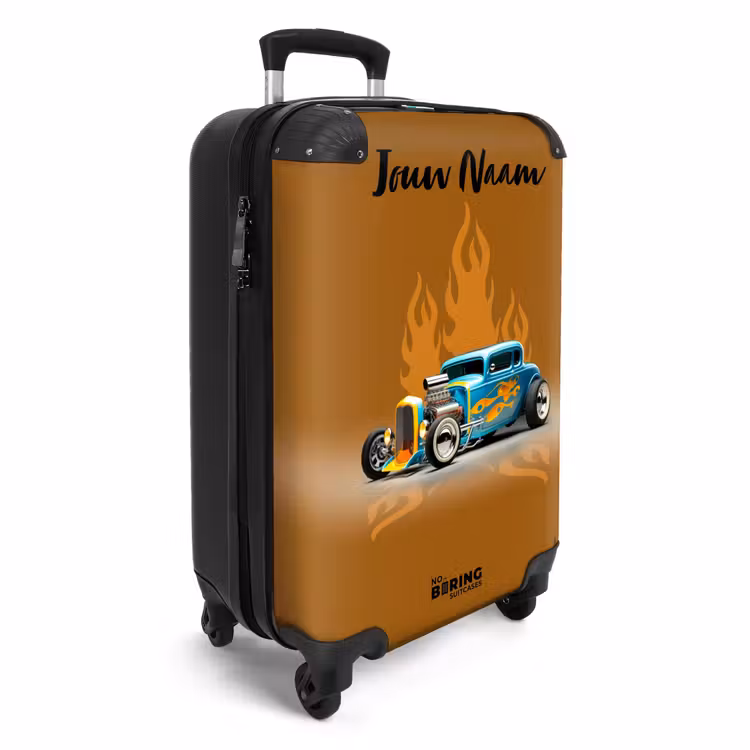 Blauwe auto met gele vlammen NBS - Handbagage koffer - Kinderen Unisex middel -productfoto_3d
