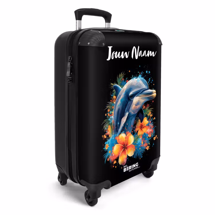 Dolfijn te Midden van Graffiti Bloemen NBS - Handbagage koffer - Kinderen Unisex middel -productfoto_3d