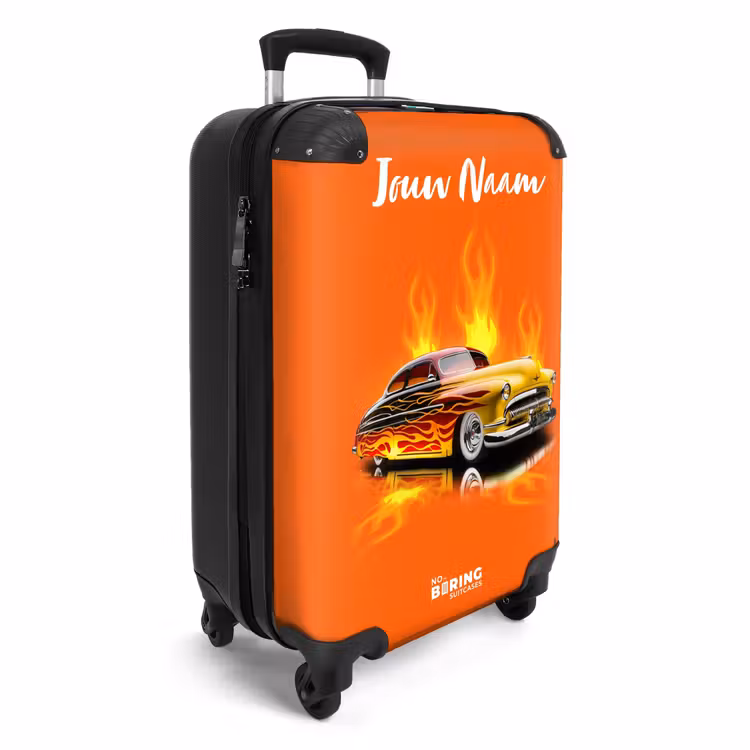 Gele auto met gele vlammen NBS - Handbagage koffer - Kinderen Unisex middel -productfoto_3d