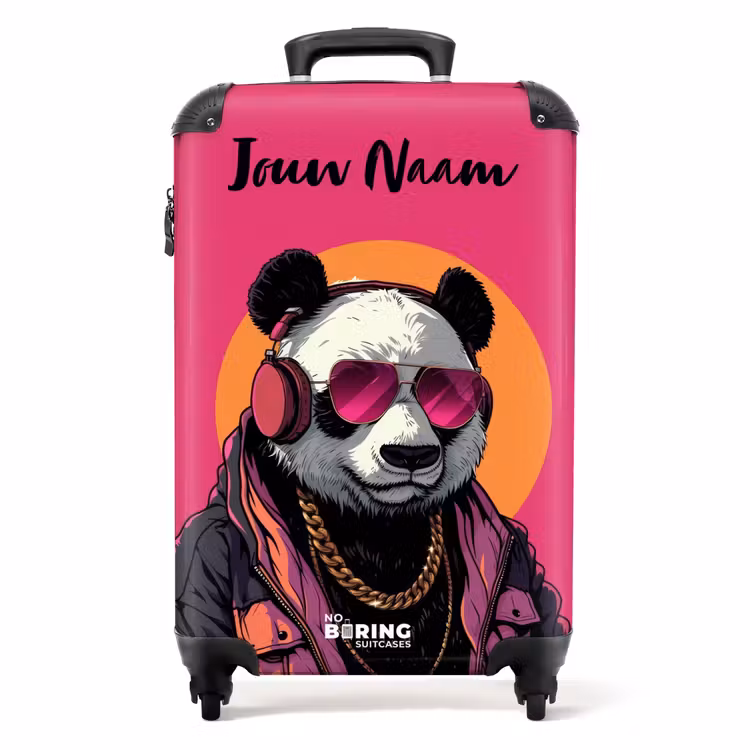 Panda met Koptelefoon, Zonnebril en Gouden Ketting NBS - Handbagage koffer - Kinderen Unisex middel -productfoto_recht