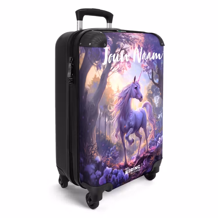 Portret van een Eenhoorn tussen Paarse Bloemen NBS - Handbagage koffer - Kinderen Unisex middel -productfoto_3d