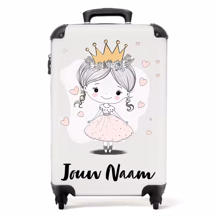 Prinses met kroon en roze hartjes NBS - Handbagage koffer - Kinderen Unisex middel -productfoto_recht