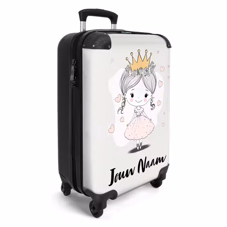 Prinses met kroon en roze hartjes NBS - Handbagage koffer - Kinderen Unisex middel -productfoto_3d