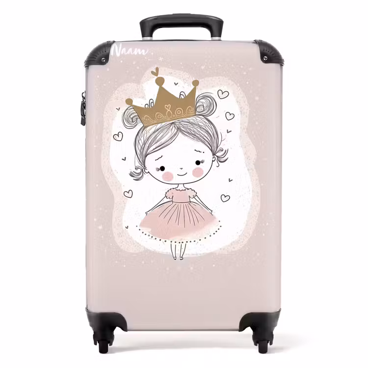 Prinses op gekleurde achtergrond met hartjes NBS - Handbagage koffer - Kinderen Unisex middel -productfoto_recht