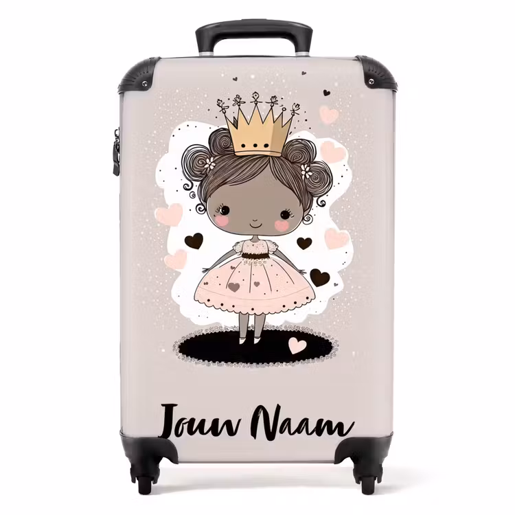 Prinses op gekleurde achtergrond met roze en zwarte hartjes NBS - Handbagage koffer - Kinderen Unisex middel -productfoto_recht