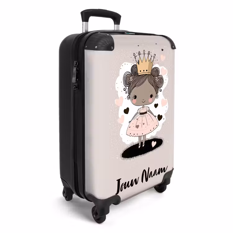 Prinses op gekleurde achtergrond met roze en zwarte hartjes NBS - Handbagage koffer - Kinderen Unisex middel -productfoto_3d