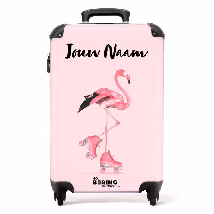 Roze rollerflamingo NBS - Handbagage koffer - Kinderen Unisex middel -productfoto_recht