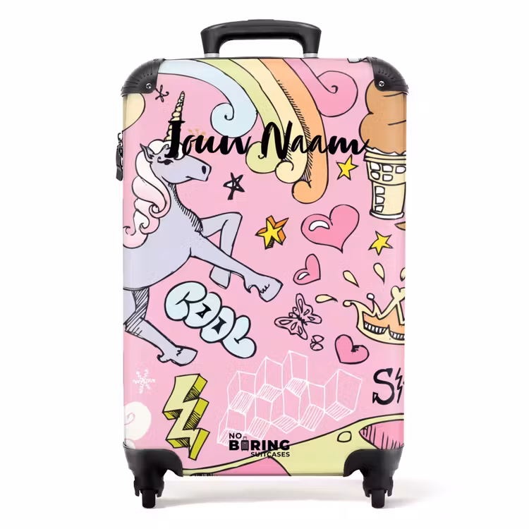 Unicorn doodles NBS - Handbagage koffer - Kinderen Unisex middel -productfoto_recht