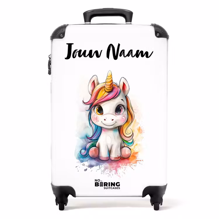 Witte Eemhoorn met Kleurrijke Manen en Verfspatten NBS - Handbagage koffer - Kinderen Unisex middel -productfoto_recht