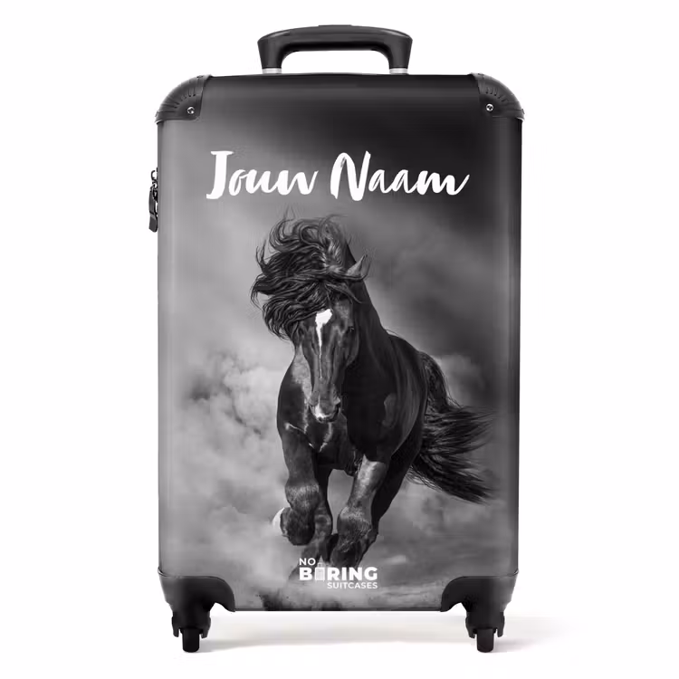 Zwart paard in galop NBS - Handbagage koffer - Kinderen Unisex middel -productfoto_recht