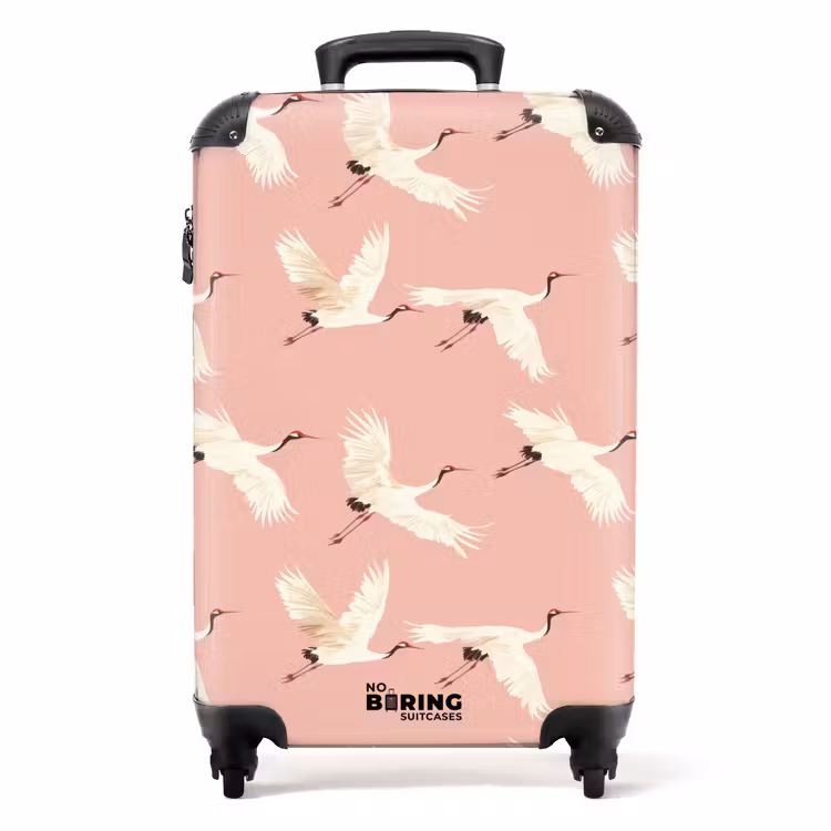 Modern - Kraanvogels - Roze NBS - Handbagage koffer - Volwassenen Unisex middel -productfoto_recht