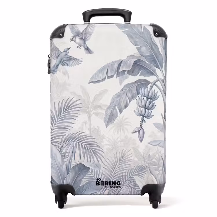 Koffer - Natuur - Vogel - Jungle - Illustratie - Blauw - Natuur - Vogel - Jungle - Illustratie - Blauw NBS - Handbagage koffer - Volwassenen Unisex middel