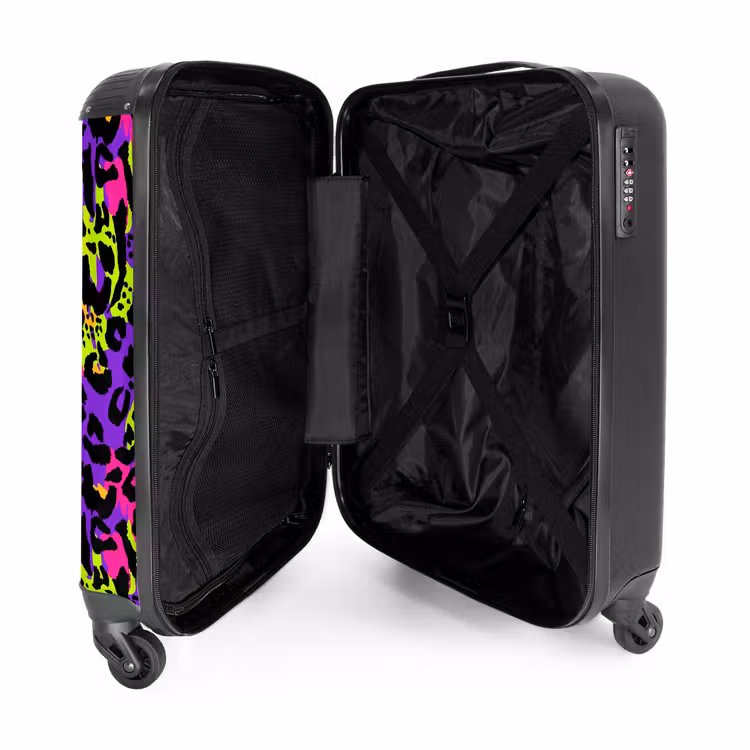 Neon panterprint op paars met kleurrijke accenten NBS - Handbagage koffer - Volwassenen Unisex middel -binnenkant