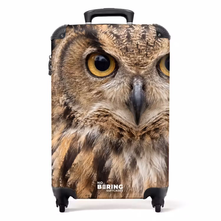 Koffer - Oehoe - Uil - Portret - Bruin - Oehoe - Uil - Portret - Bruin NBS - Handbagage koffer - Volwassenen Unisex middel