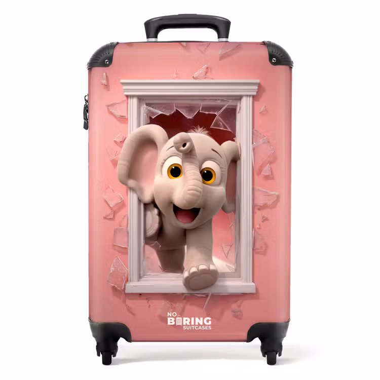 Olifant breekt door roze raam met glas NBS - Handbagage koffer - Kinderen Unisex middel -productfoto_recht