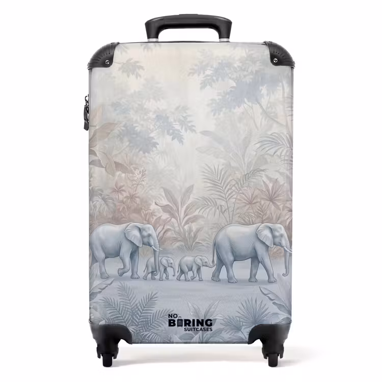 Koffer - Olifant - Familie - Jungle - Illustratie - Grijs - Olifant - Familie - Jungle - Illustratie - Grijs NBS - Handbagage koffer - Volwassenen Unisex middel