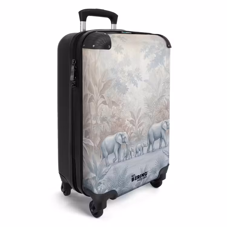 Koffer - Olifant - Familie - Jungle - Illustratie - Grijs - Olifant - Familie - Jungle - Illustratie - Grijs NBS - Handbagage koffer - Volwassenen Unisex middel