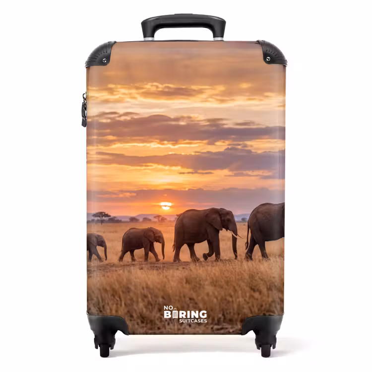 Koffer - Olifanten - Savanne - Zonsondergang - Afrika - Warm - Olifanten - Savanne - Zonsondergang - Afrika - Warm NBS - Handbagage koffer - Volwassenen Unisex middel