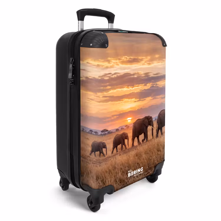Koffer - Olifanten - Savanne - Zonsondergang - Afrika - Warm - Olifanten - Savanne - Zonsondergang - Afrika - Warm NBS - Handbagage koffer - Volwassenen Unisex middel