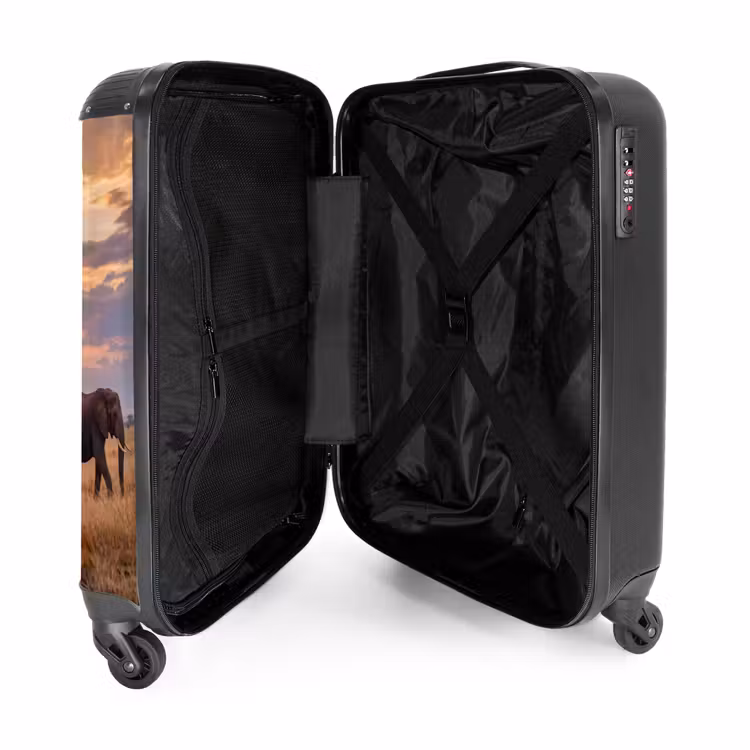Koffer - Olifanten - Savanne - Zonsondergang - Afrika - Warm - Olifanten - Savanne - Zonsondergang - Afrika - Warm NBS - Handbagage koffer - Volwassenen Unisex middel