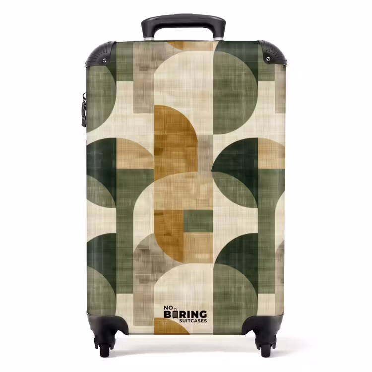Koffer - Olijfgroen - Geometrisch - Abstract - Mid-Century - Linnen - Patroon - Olijfgroen - Geometrisch - Abstract - Mid-Century - Linnen - Patroon NBS - Handbagage koffer - Volwassenen Unisex middel
